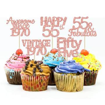 Gyufise 30Pcs Rose Gold 55Th Birthday Cupcake Toppers Glitter Awesome Since Vintage 1968 Fifty Five 55 Fabulous Cheers To 55 Yea