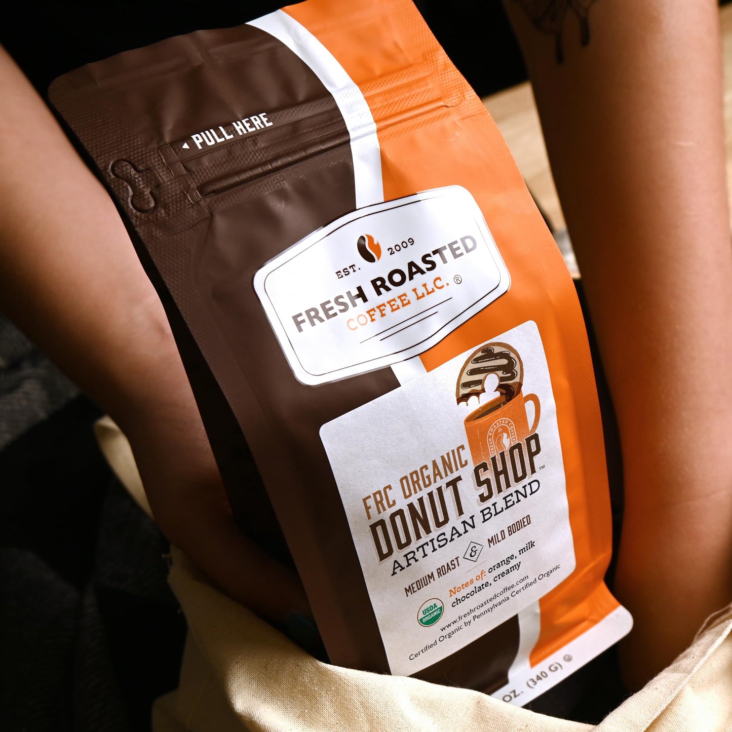 Fresh Roasted Coffee, Organic Donut Shop, 12 Oz, Medium Roast, Kosher, Whole Bean