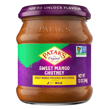 Patak's Sweet Mango Chutney with Mild Mangos & Spices, No Artificial Flavors or Colors, Gluten-Free, Vegetarian, 12 Ounce (Pack 