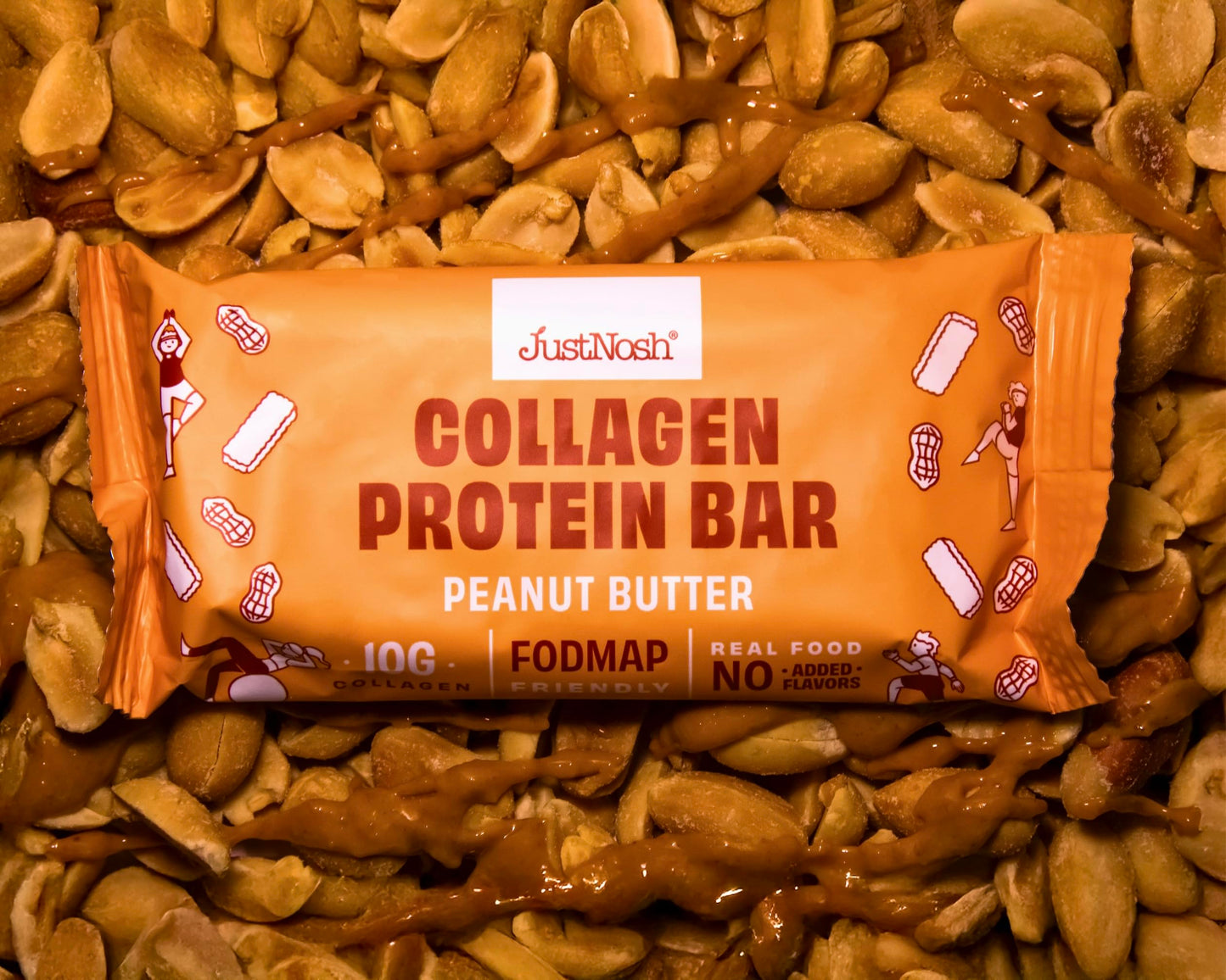 Justnosh ?P?Eanut Butter Collagen Protein Bars – 16G Protein, 10G Collagen | Gluten & Dairy Free, Low Fodmap, Seed Oil Free (12 Pack)