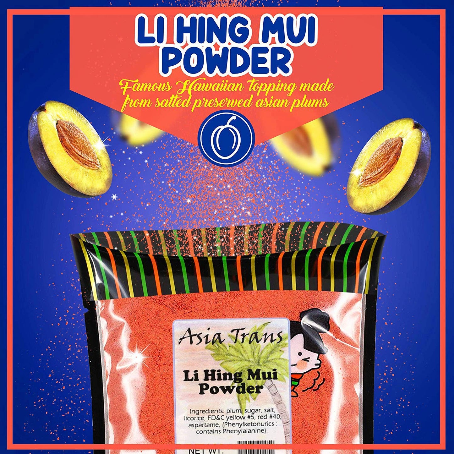Asia Trans & Co.   Seed Plum Powder - Sweet, Sour & Salty Topping for Desserts - 16 oz - Red