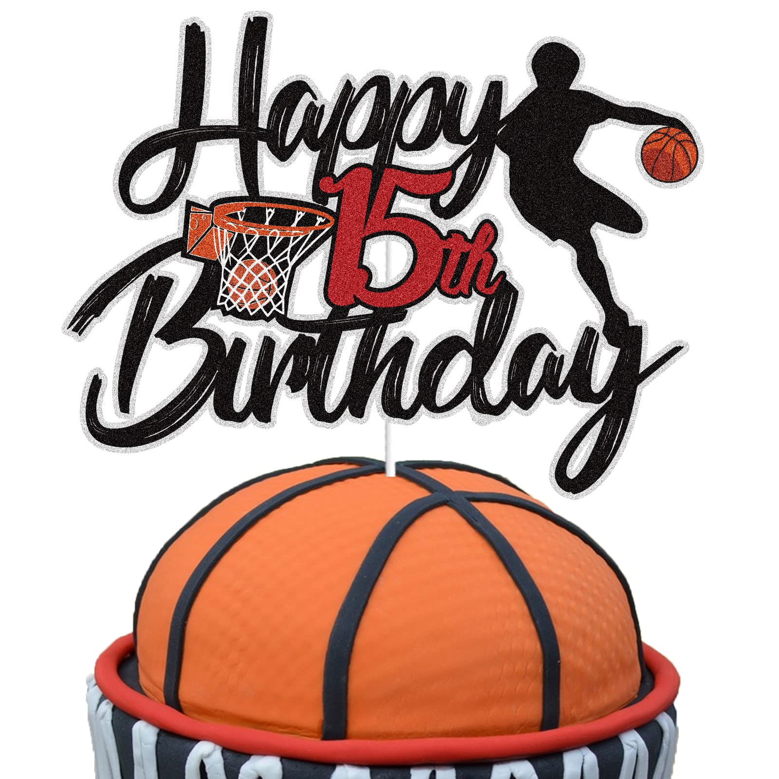 Basketball Happy 15Th Birthday Cake Topper 15 Fifteen Years Old Basketball Player Scene Cake Decoration Sport Theme Fifteenth Bi