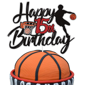 Basketball Happy 15Th Birthday Cake Topper 15 Fifteen Years Old Basketball Player Scene Cake Decoration Sport Theme Fifteenth Bi