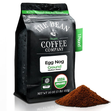 The Bean Organic Coffee Company Egg Nog, Medium Roast, Ground Coffee, 16-Ounce Bag, Caf   molido tostado org  nico