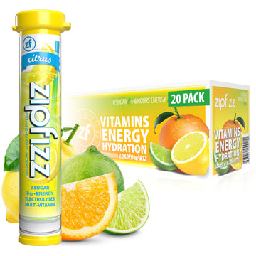 Zipfizz Daily Energy Drink Powder, Citrus, 20 Pack, Sugar-Free, Electrolyte Powder, Contains Vitamin B-12, 0.39 Ounce per Pack