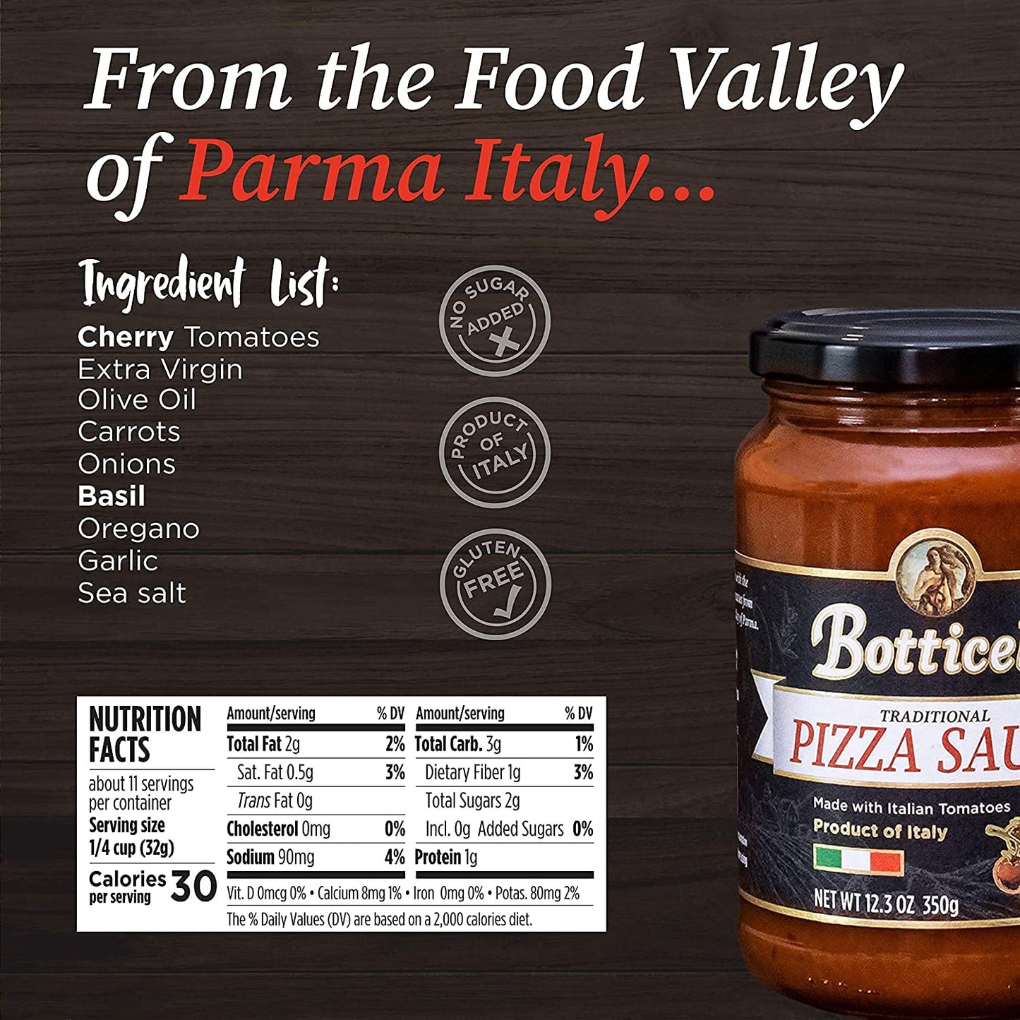 Botticelli Enhanced Italian Pizza Sauce For Authentic Italian Taste - (Pack Of 2) - Whole30 Approved - Made In Italy, Low Carb, Low Sugar, Keto-Friendly Enhanced Italian Pizza Sauce - 12.3Oz