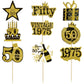Gyufise 36Pcs Happy 50Th Birthday Cupcake Toppers Glitter Black Gold Fifty Hello 50 Vintage 1975 Cupcake Picks Cheers To 50 Year