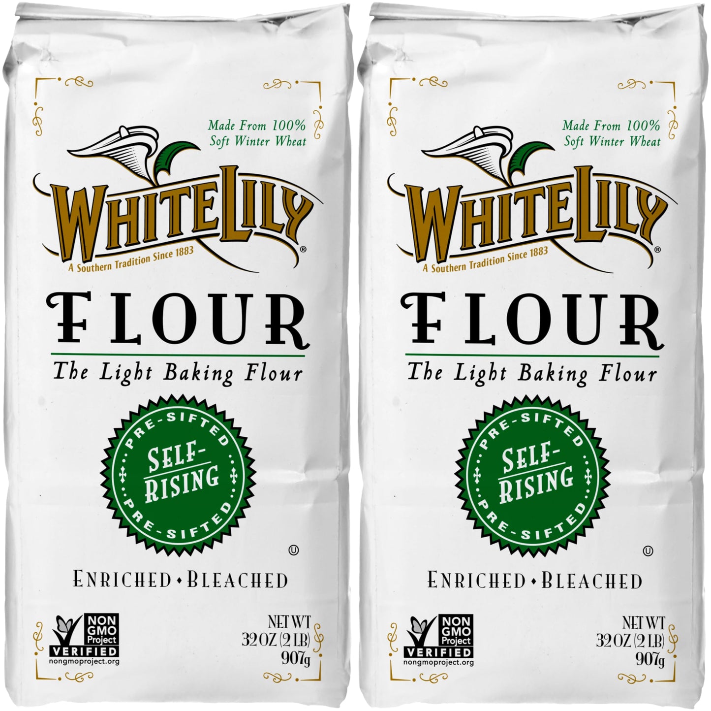 White Lily Self-Rising, Enriched Bleached Flour, 2 lb Bag (Pack of 2)