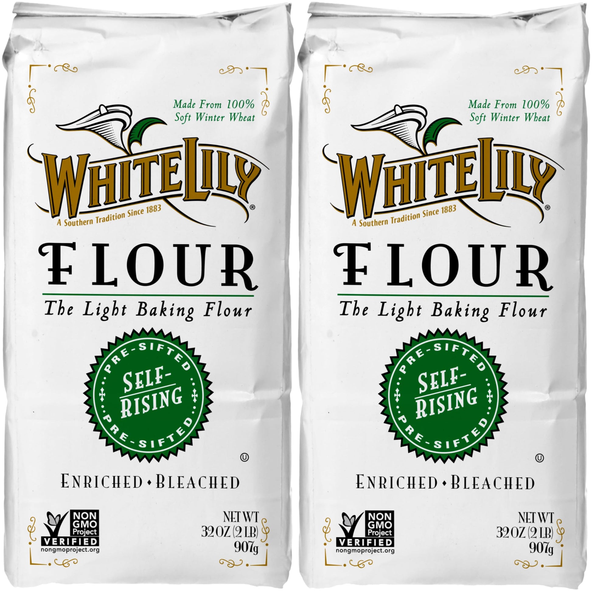White Lily Self-Rising, Enriched Bleached Flour, 2 lb Bag (Pack of 2)