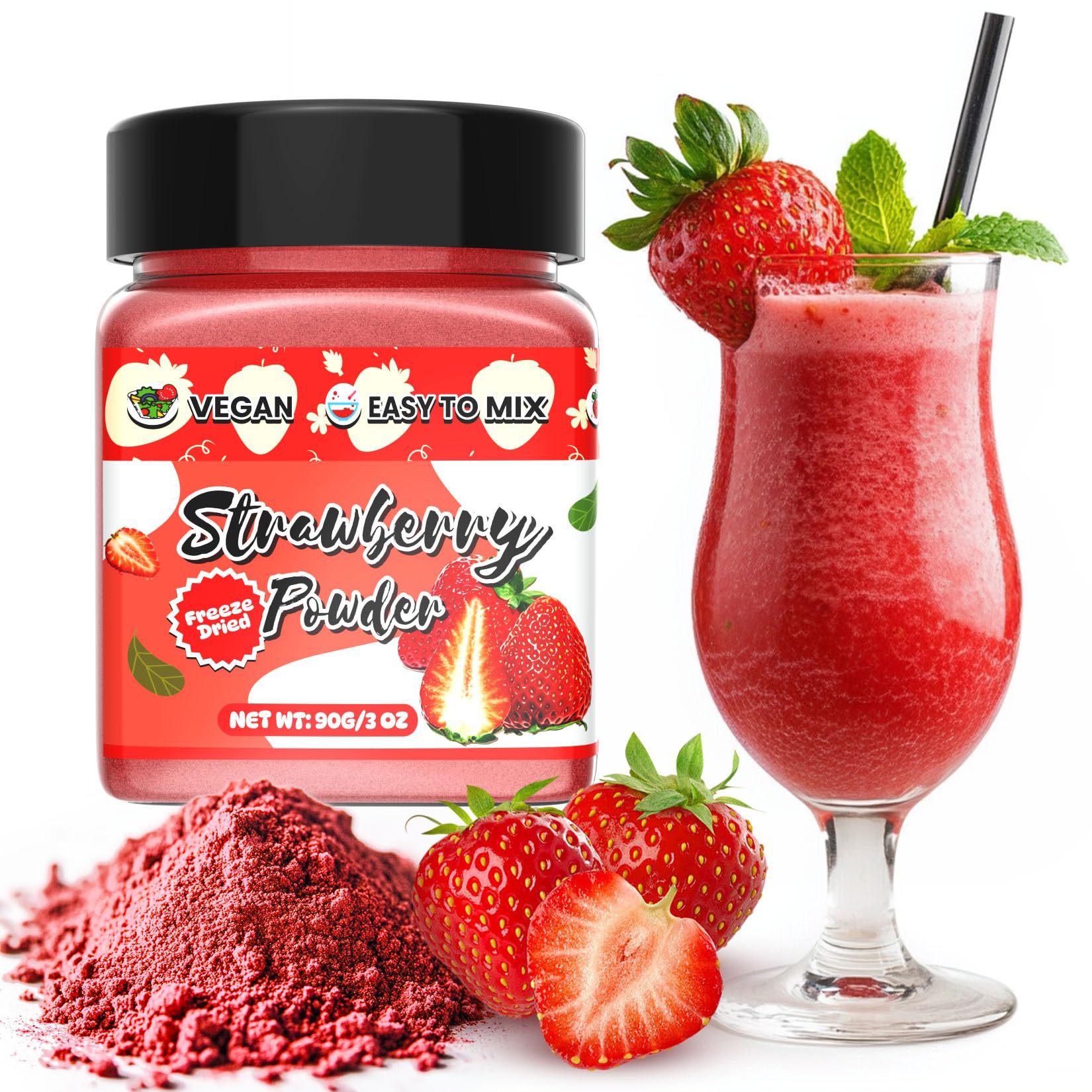 ERCorArt Strawberry Powder - 100% Pure Freeze Dried Fruit Powder, Vegan, Natural Food Coloring, 3oz, Pink