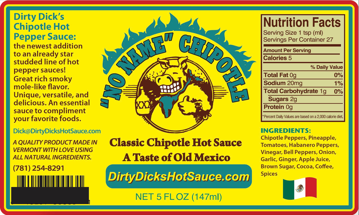 Dirty Dicks No Name Chipotle Hot Sauce, 5 Fl Oz - Smoky Mole-Style Flavor With A Spicy Kick (Pack Of 1)