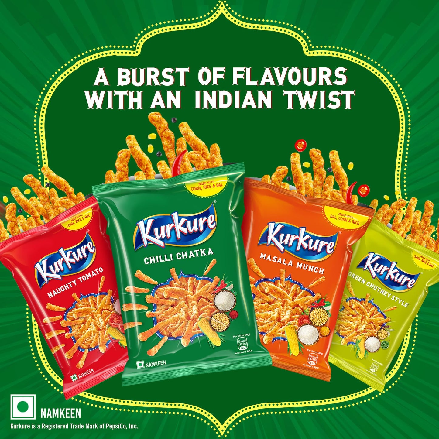 Kurkure Namkeen Chips, Chilli Chatka Flavour, Crispy Spicy Chips & Snacks, 70/75G(Weight May Vary)