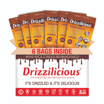 Drizzilicious Mini Rice Cakes Cookies & Cream - Rice Crisps, Healthy Snack For Mature-Themeds And Kids, Flavored Rice Cakes, Vegan, Gluten Free, Only 90 Calories Per Serving - 4 Oz (Pack Of 6)