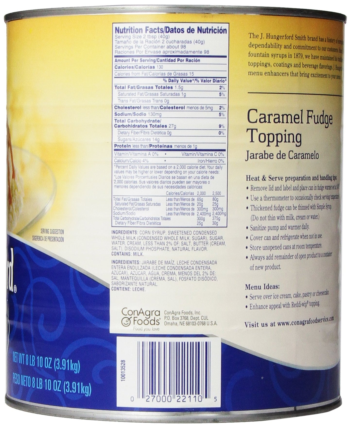 J. Hungerford Smith Fudge Topping, Caramel, 138 Ounce