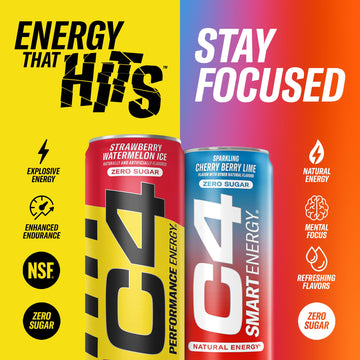 Cellucor C4 Performance Energy Drink Variety Pack | Zero Sugar | 150+200mg Caffeine | 12 Fl Oz (Pack of 12)