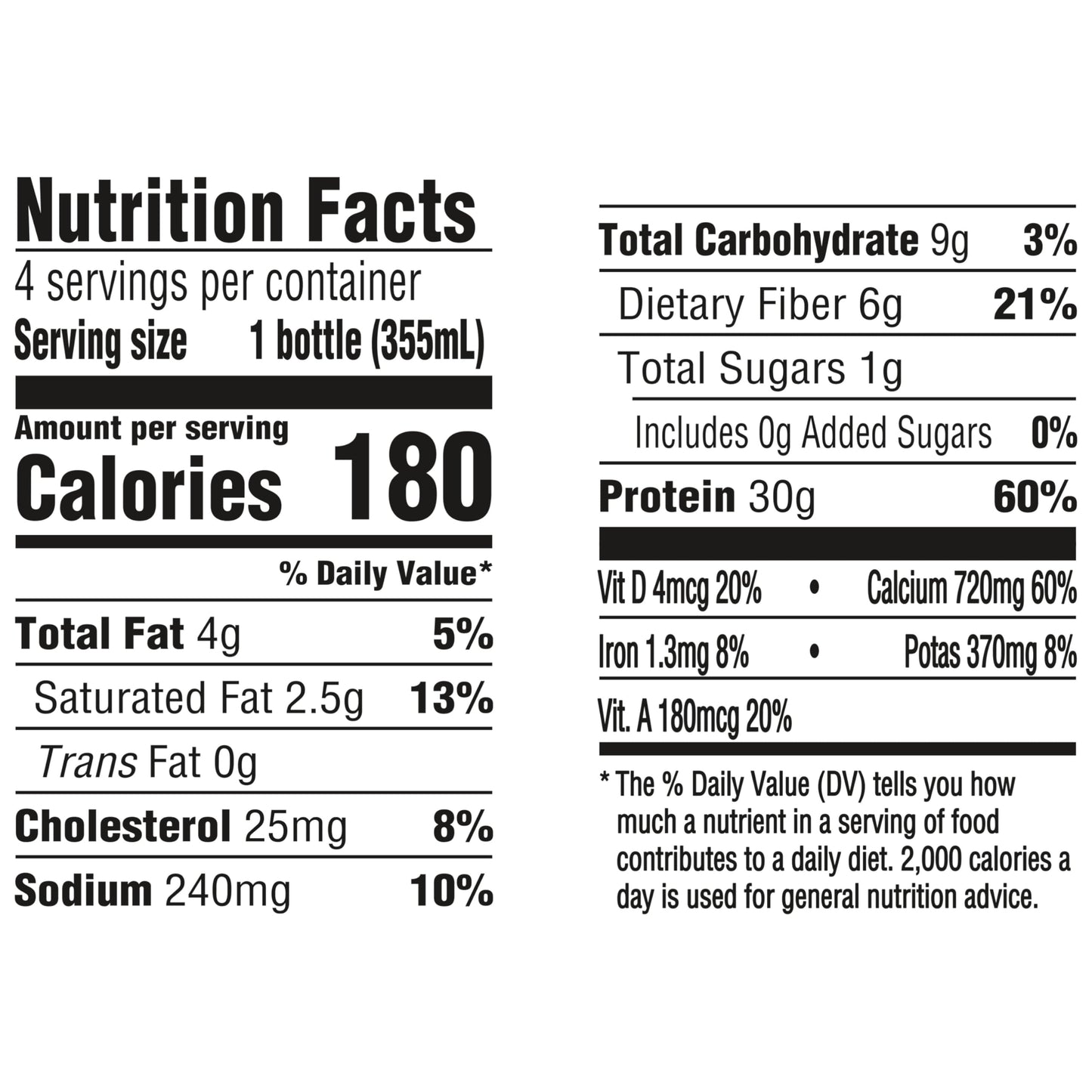 Oikos Protein Shake  Chocolate  30g High Protein Drinks  Shelf Stable  Ready to Drink  5g Prebiotic Fiber  12 fl oz Bottle  4 Count