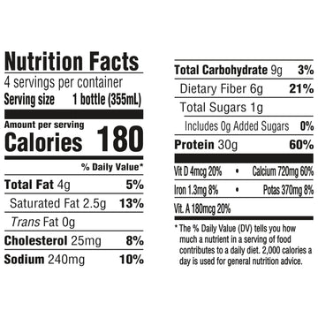 Oikos Protein Shake  Chocolate  30g High Protein Drinks  Shelf Stable  Ready to Drink  5g Prebiotic Fiber  12 fl oz Bottle  4 Count