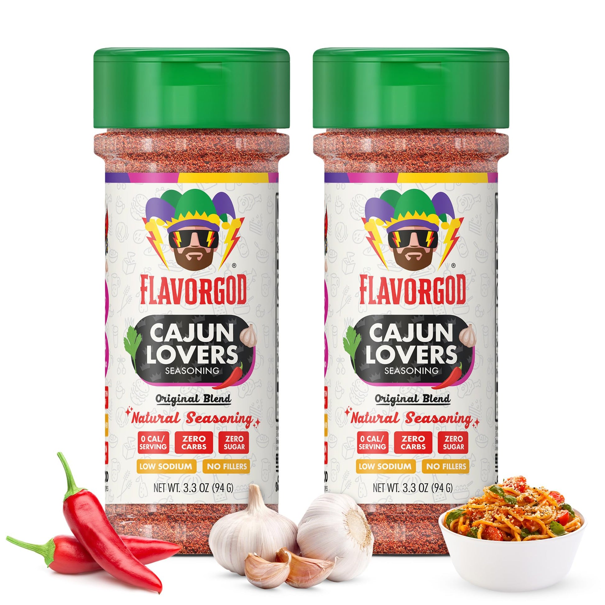 Flavor God 2 Bottles Cajun Lovers Seasoning Mix Natural Healthy Spice Blend For Grilling Chicken, Beef, Seafood, Vegetables, Sal