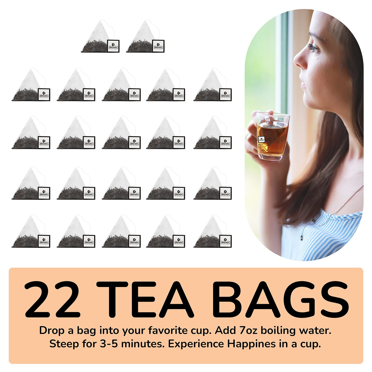Brewix, Darjeeling Golden Summer Tea From Himalayas (22 Pyramid Tea Bags) | High Grown In The Himalayas | Long Leaf Tea, Packed
