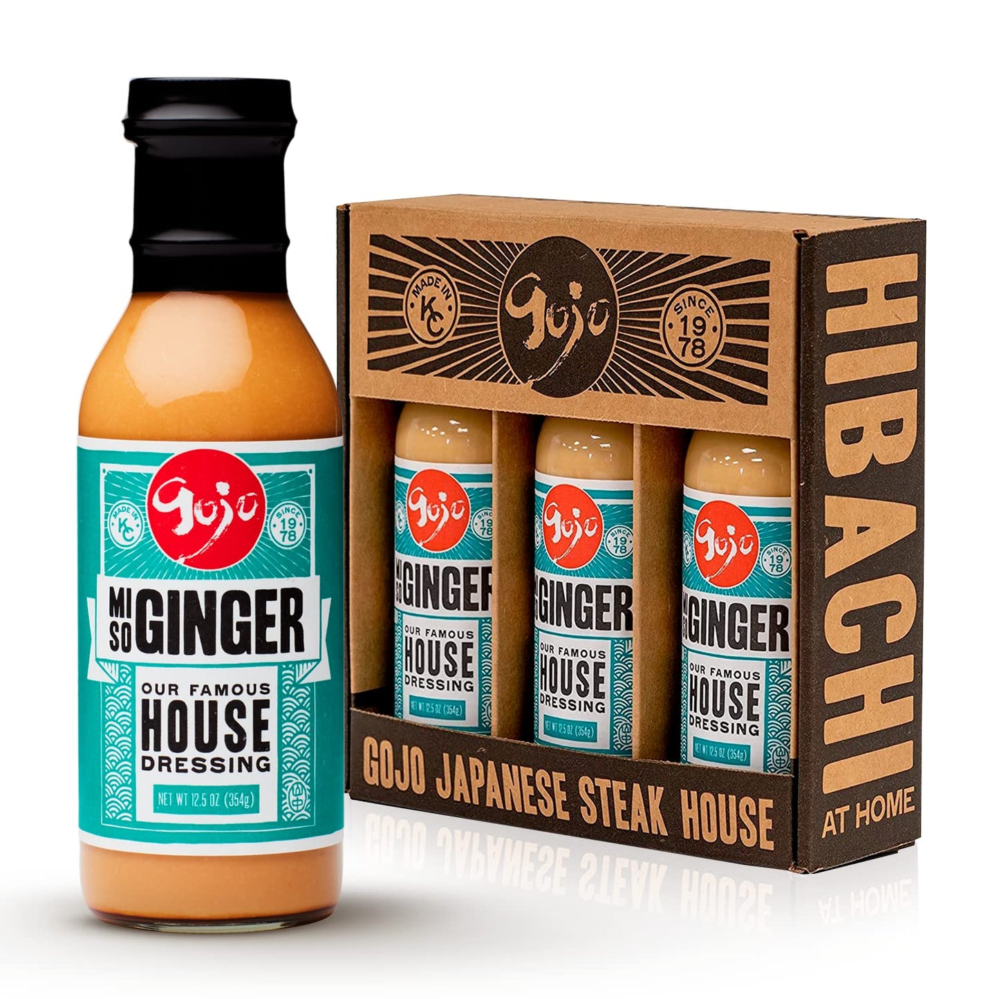 Gojo Hibachi Miso Ginger Dressing, 12oz (3 Pack), Japanese Steakhouse Salad Dressing, Great for Salads, Veggie Dip, and Marinades