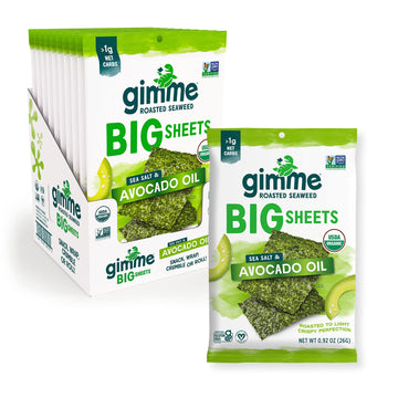 Gimme - Sea Salt & Avocado Oil - Big Sheets - Organic Roasted Seaweed Sheets - Keto, Vegan, Gluten Free- Healthy On-The-Go Snack
