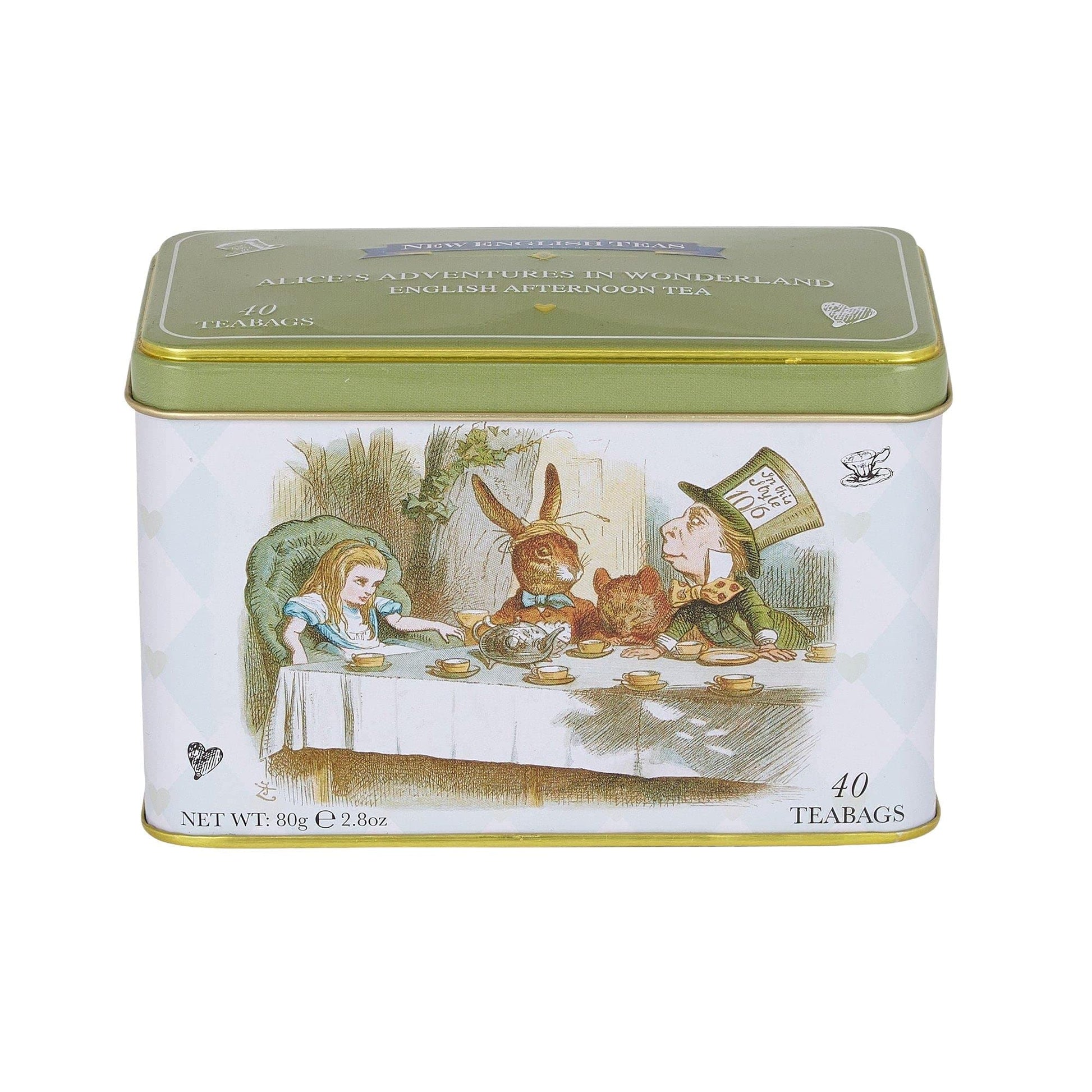 New English Teas Alice In Wonderland Tea Tin With 40 English Afternoon Teabags, Mad Hatter Tea Party