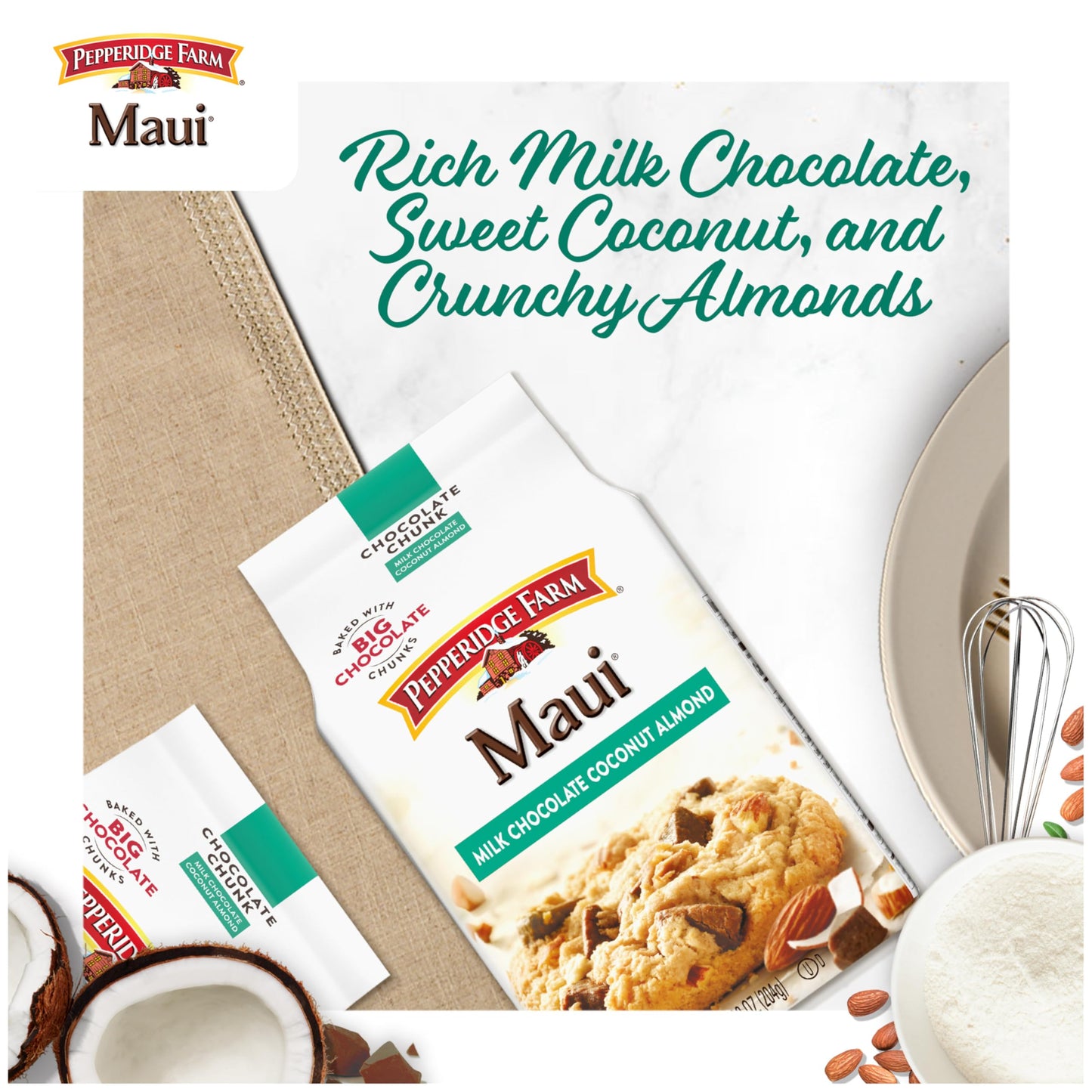 Pepperidge Farm Maui Crispy Milk Chocolate Coconut Almond Cookies, 7.2 oz. Bag