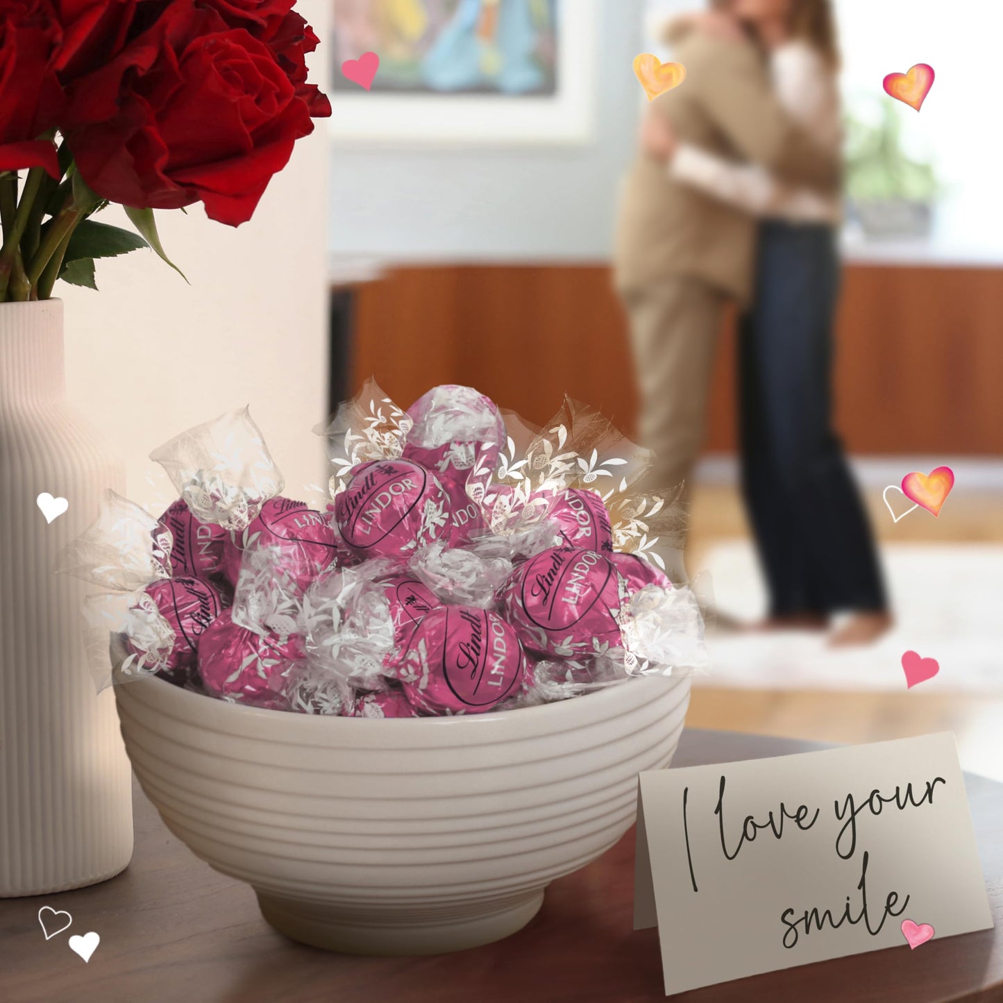 Lindt LINDOR Valentine's Strawberries and Cream White Chocolate Truffles, 5.1 oz Bag - Perfect Gift for Sweethearts