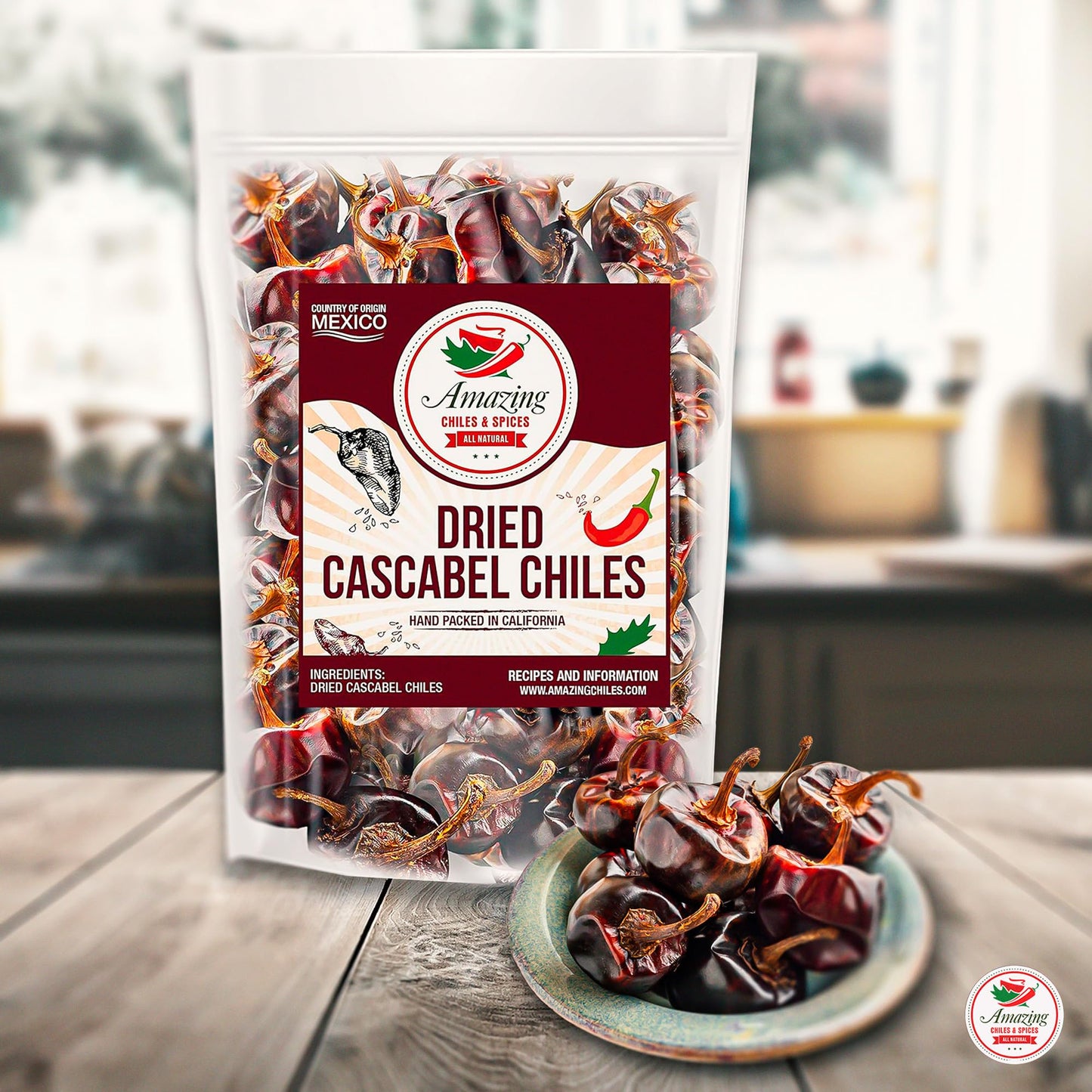 Dried Peppers 6 Pack Bundle - Ancho, Guajillo, Pasilla, Arbol, Chipotle, Cascabel (24oz Total). By Amazing Chiles & Spices