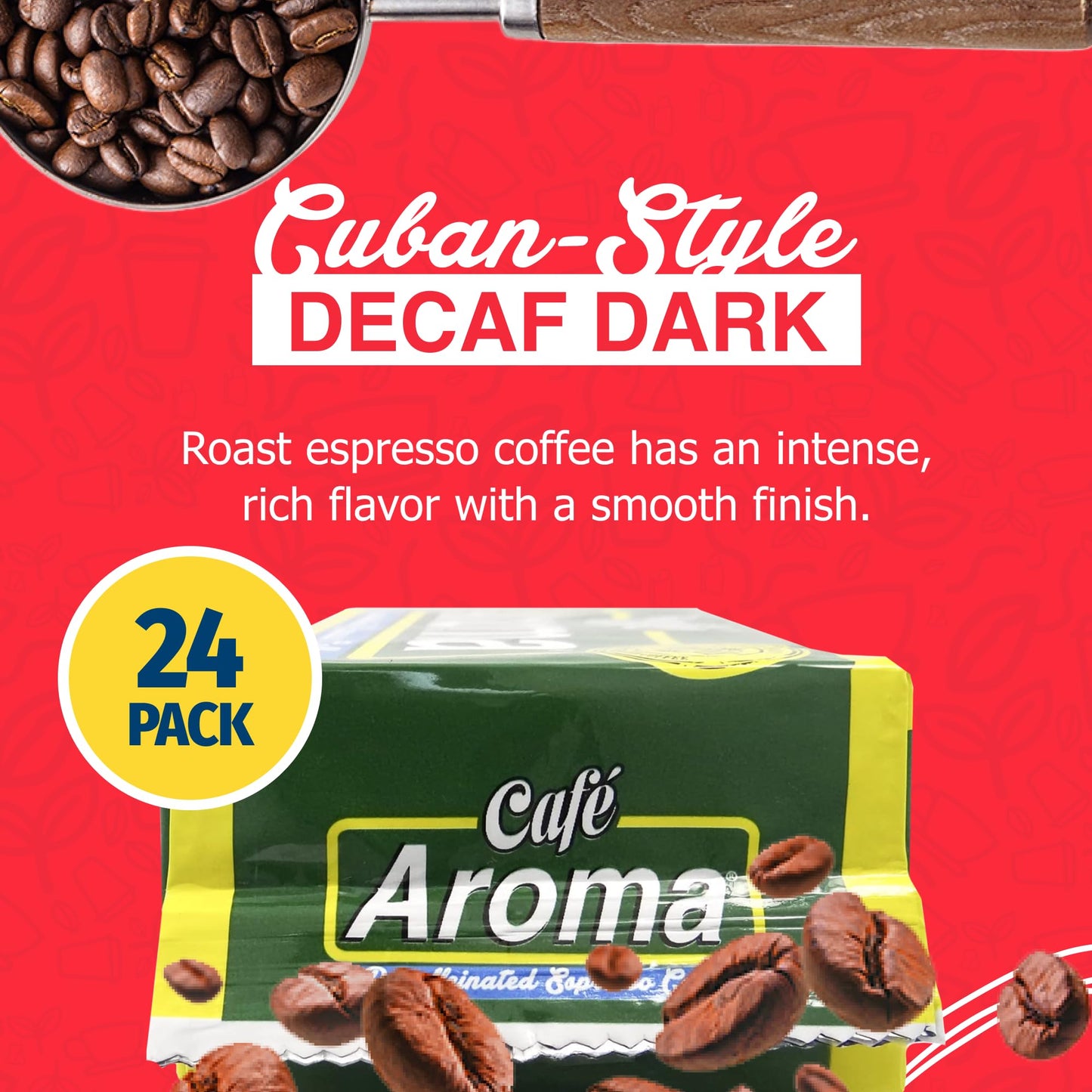 CAFE AROMA Decaf Dark Roast Espresso Ground Coffee, 8.8oz, Vacuum Sealed, 24-Pack