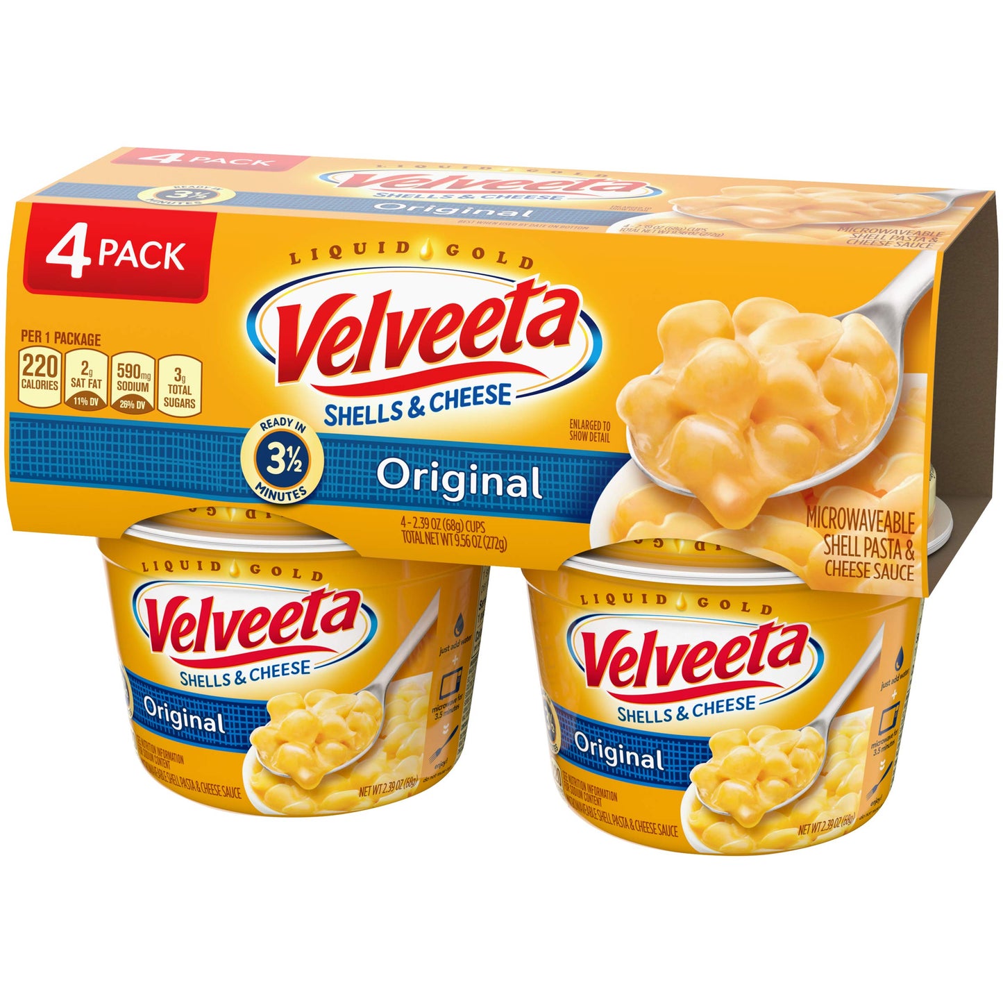 Velveeta Original Easy Mac Shells and Cheese (4 Microwaveable Cups)
