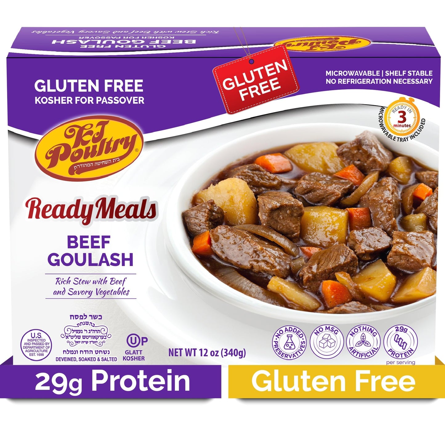 Kosher For Passover Gluten Free Meals, Beef Goulash Stew With Vegetables (1 Pack) Mre Meat Ready To Eat, Prepared Entree Fully C