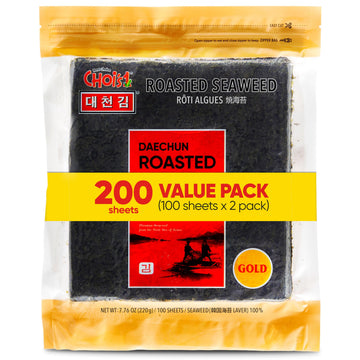 Daechun(Chois1) Roasted Seaweed, GIM (100+100 Full Sheets), Value Pack, Resealable, Gold Grade, Product of Korea