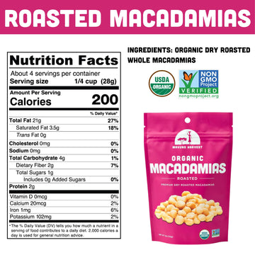 Mavuno Harvest Organic Roasted Macadamia Nuts, Vegan, Non-GMO, 4 Ounce (Pack of 6)