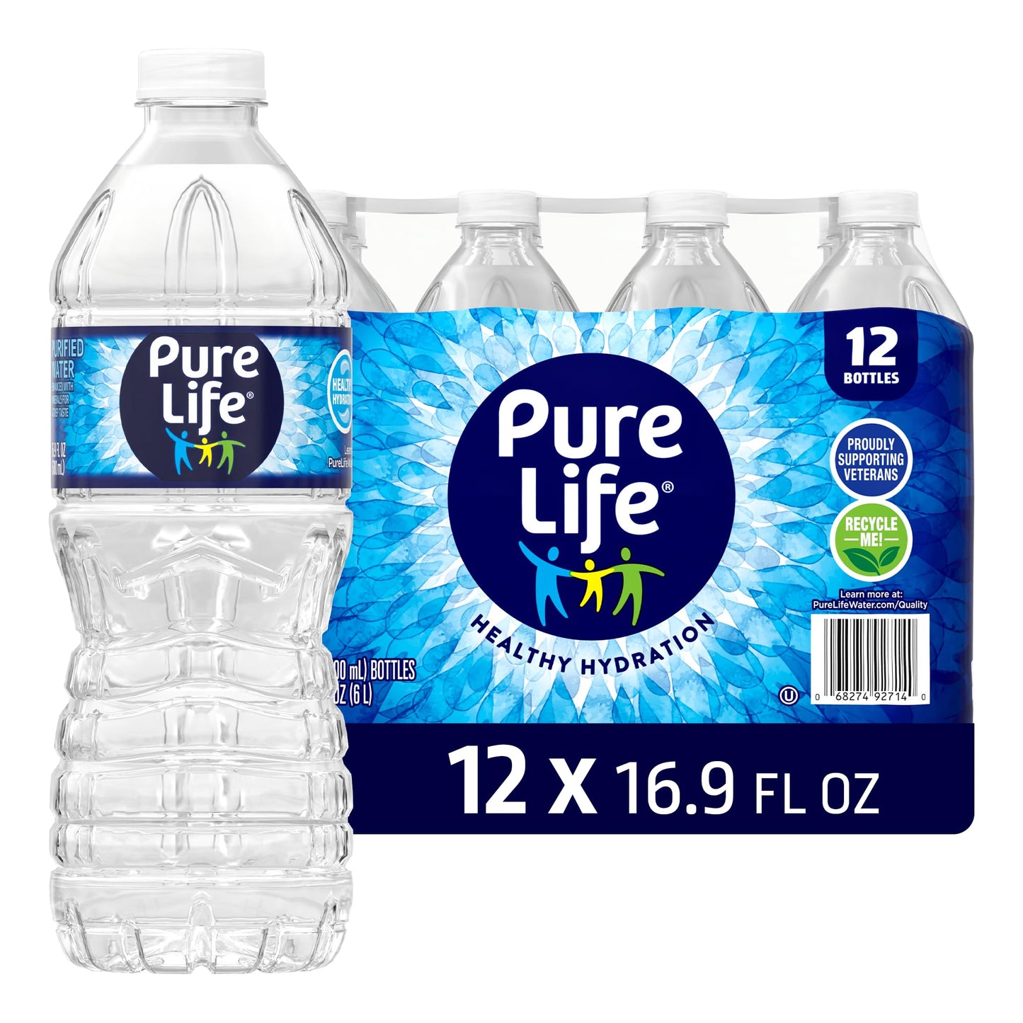 Pure Life Purified Water, 16.9 Fl Oz, Plastic Bottled Water, Pack of 12