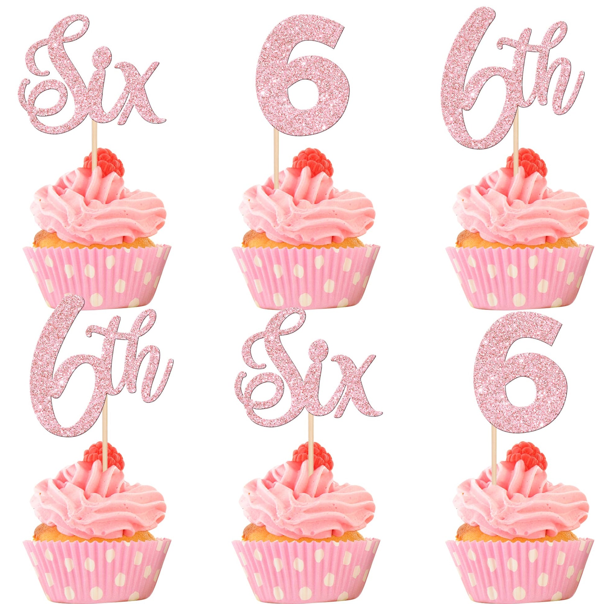24 PCS 6th Birthday Cupcake Toppers Glitter Sixth Birthday Cupcake Picks Number 6 Cake Toppers for Baby Shower Kids 6th Birthday