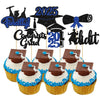 Gyufise 24Pcs 2025 Graduation Theme Cupcake Toppers Deep Blue Glitter Class of 2025 Diploma I Did it Congrats Grad Cap Cupcake P