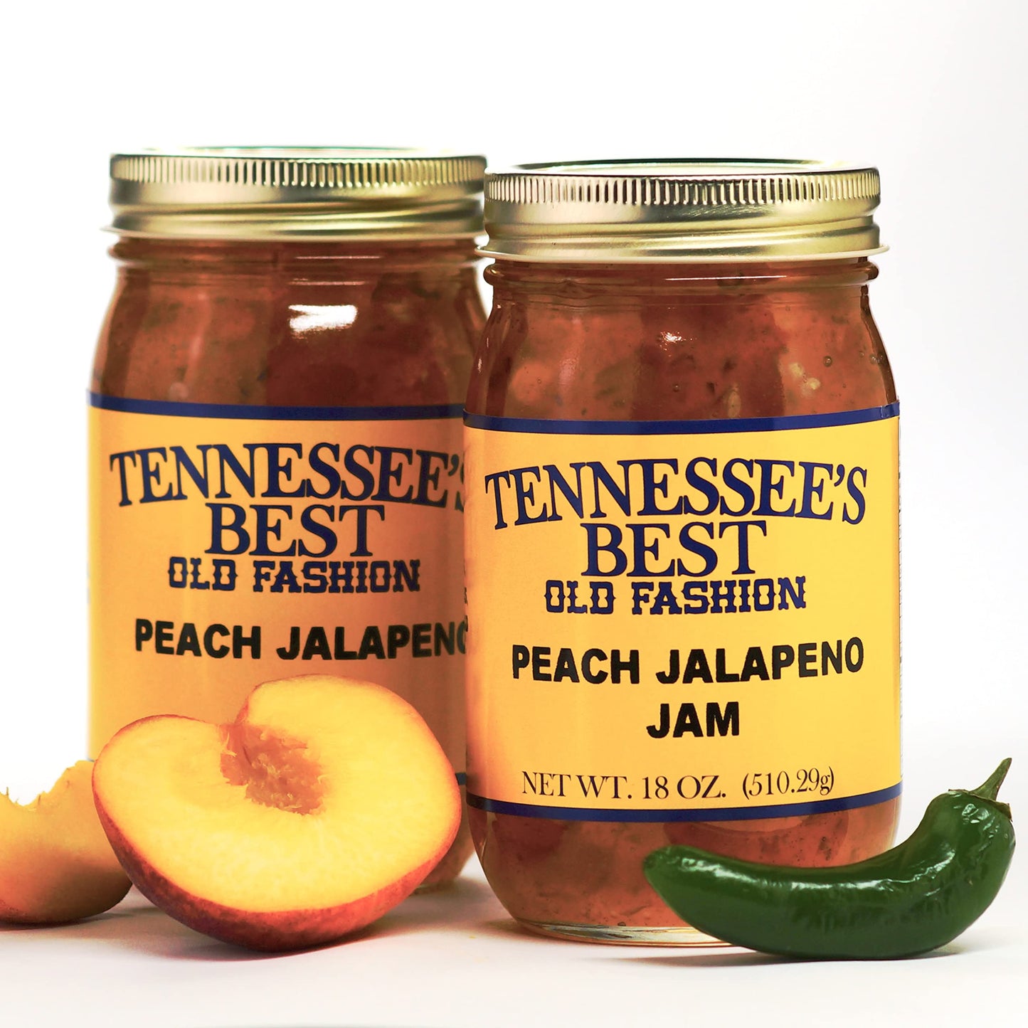 Tennessees Best Old Fashion Style Peach Jalapeno Pepper Jam | Handcrafted With Simple Ingredients | Small Batch Made- TWO 18 Oz 
