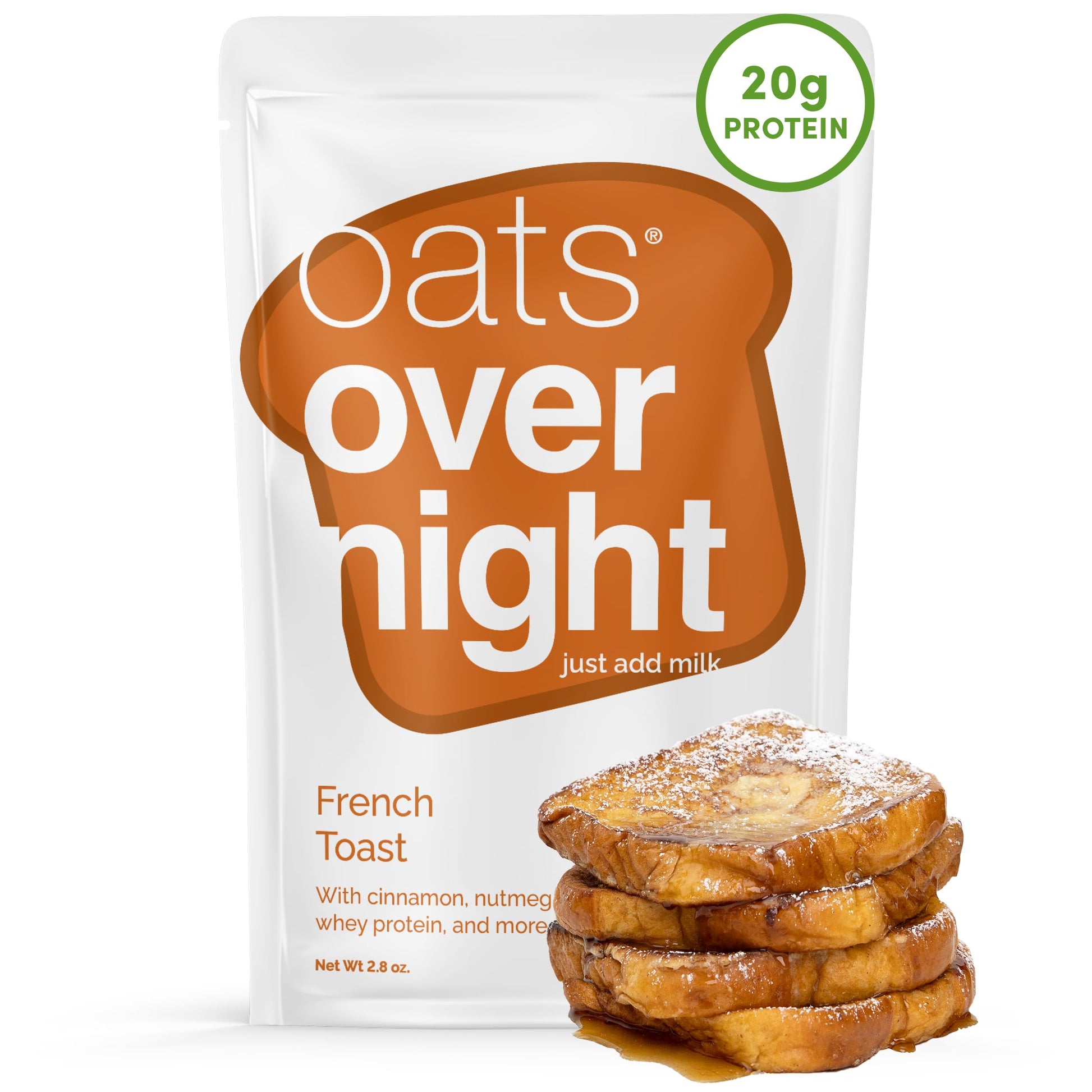 Oats Overnight French Toast Overnight Oats, 20g Protein, Gluten Free, High Fiber, 2.7 oz (Pack of 16)