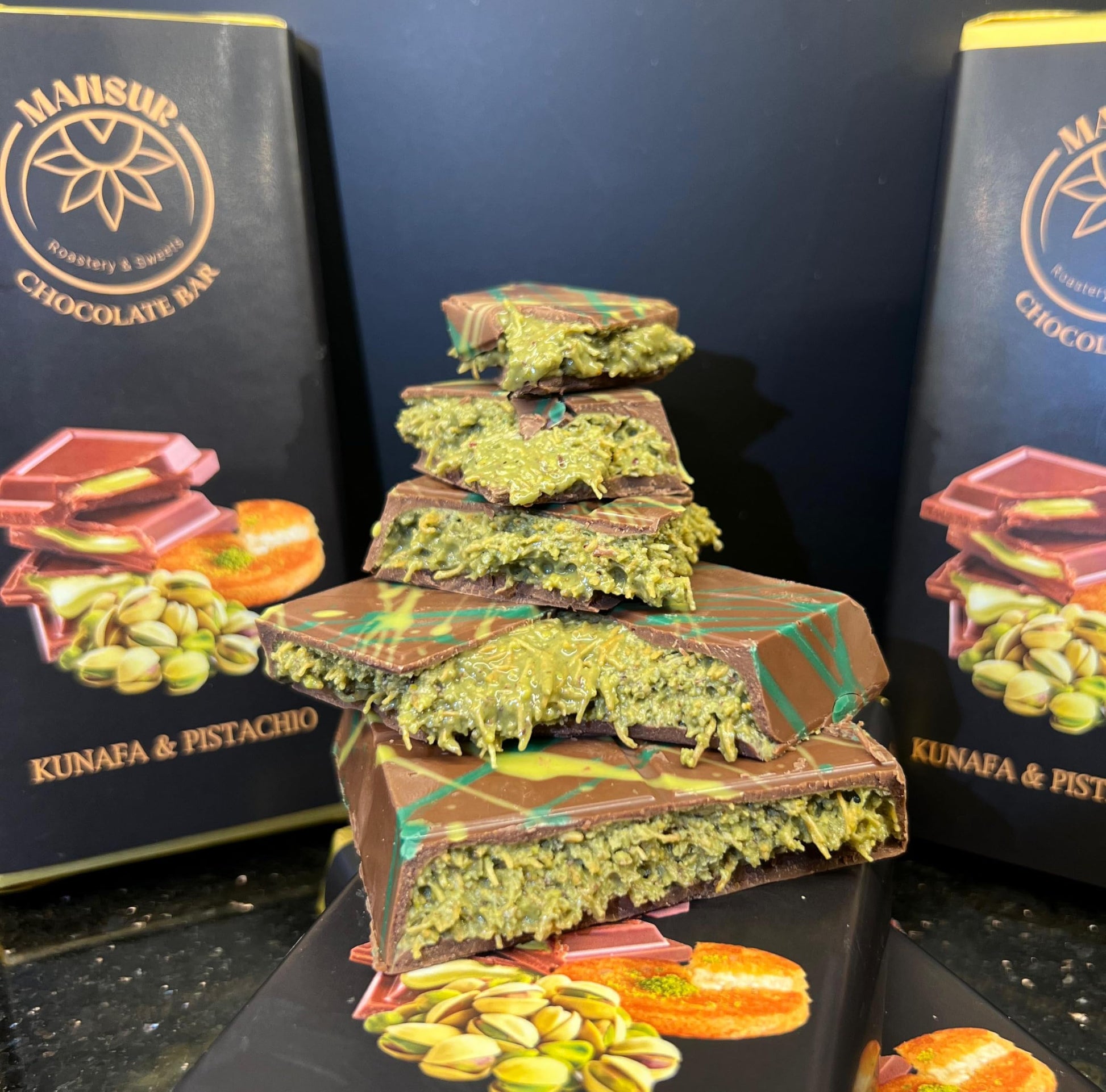 Viral Dubai Chocolate | Large Size 6.7 Oz (190G)  Milk Chocolate Bar  Pistachio Knafeh Flavor By Mansur Est. 1891 | Ideal For Christmas  Birthdays  Easter  Anniversaries  Thanksgiving & Special Treats