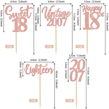 30Pcs Happy 18Th Birthday Cupcake Toppers Cheers To 18 Vintage 2007 Cupcake Picks Hello 18 Eighteen 18Th Birthday Decorations Fo