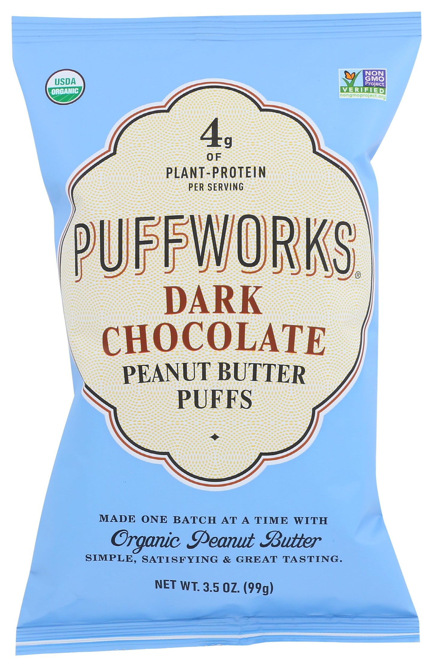 Puffworks Organic Dark Chocolate Peanut Butter Puffs 3.5 Oz