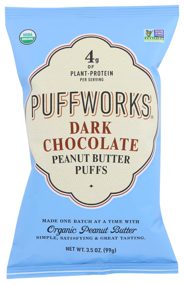 Puffworks Organic Dark Chocolate Peanut Butter Puffs 3.5 Oz