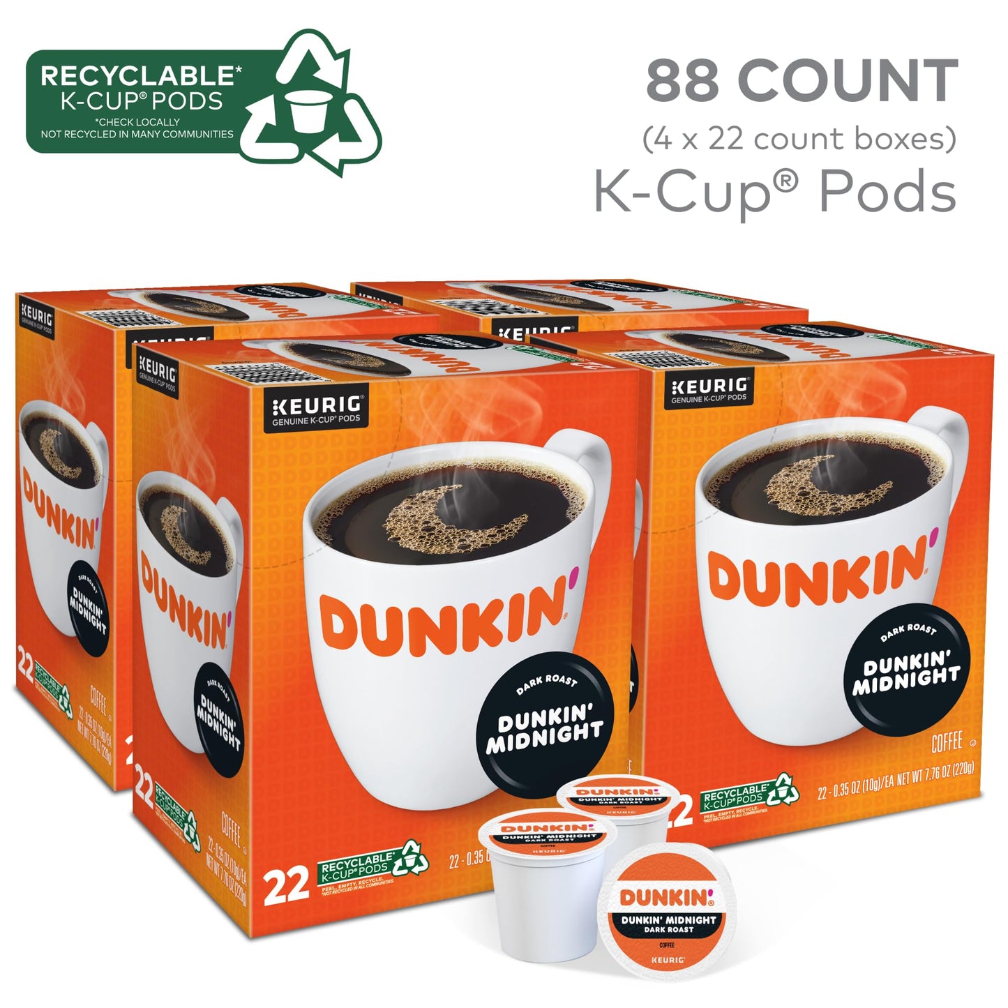 Dunkin Donuts Single-Serve Coffee K-Cup® Dark Roast 4 Count (Pack of 22)