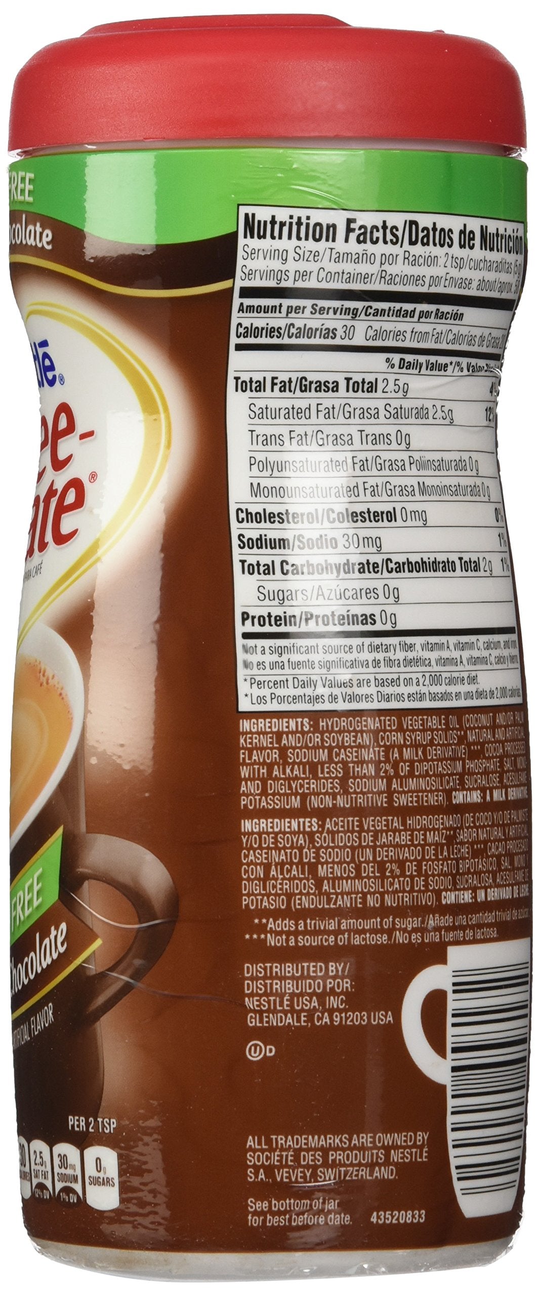 Nestle Coffee Mate Sugar Free Powdered Creamer Chocolate, 10.2 Oz (Pack Of 6