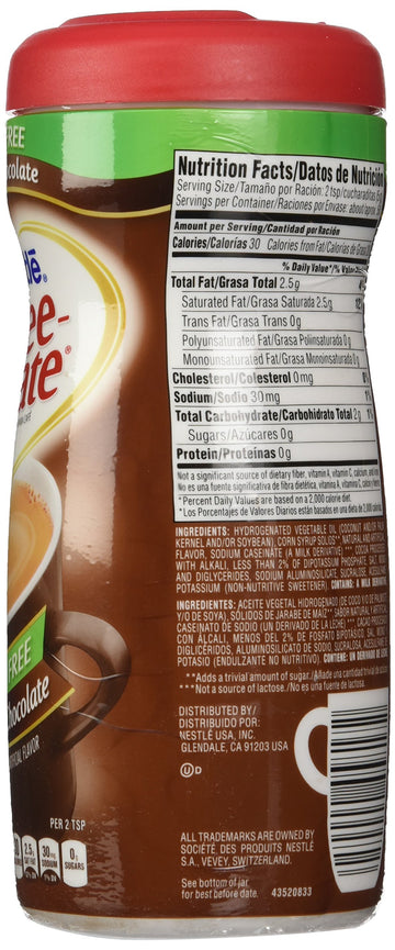 Nestle Coffee Mate Sugar Free Powdered Creamer Chocolate, 10.2 Oz (Pack Of 6