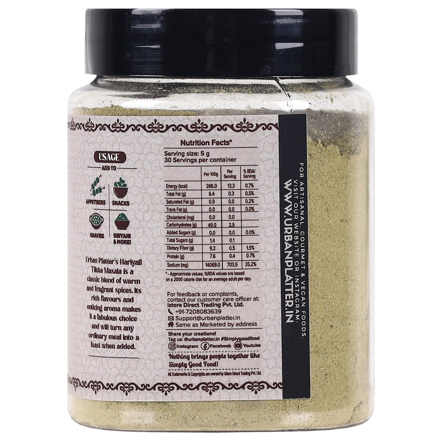 Urban Platter Hariyali Tikka Masala 150G  5Oz All Natural Premium Quality & Flavourful]