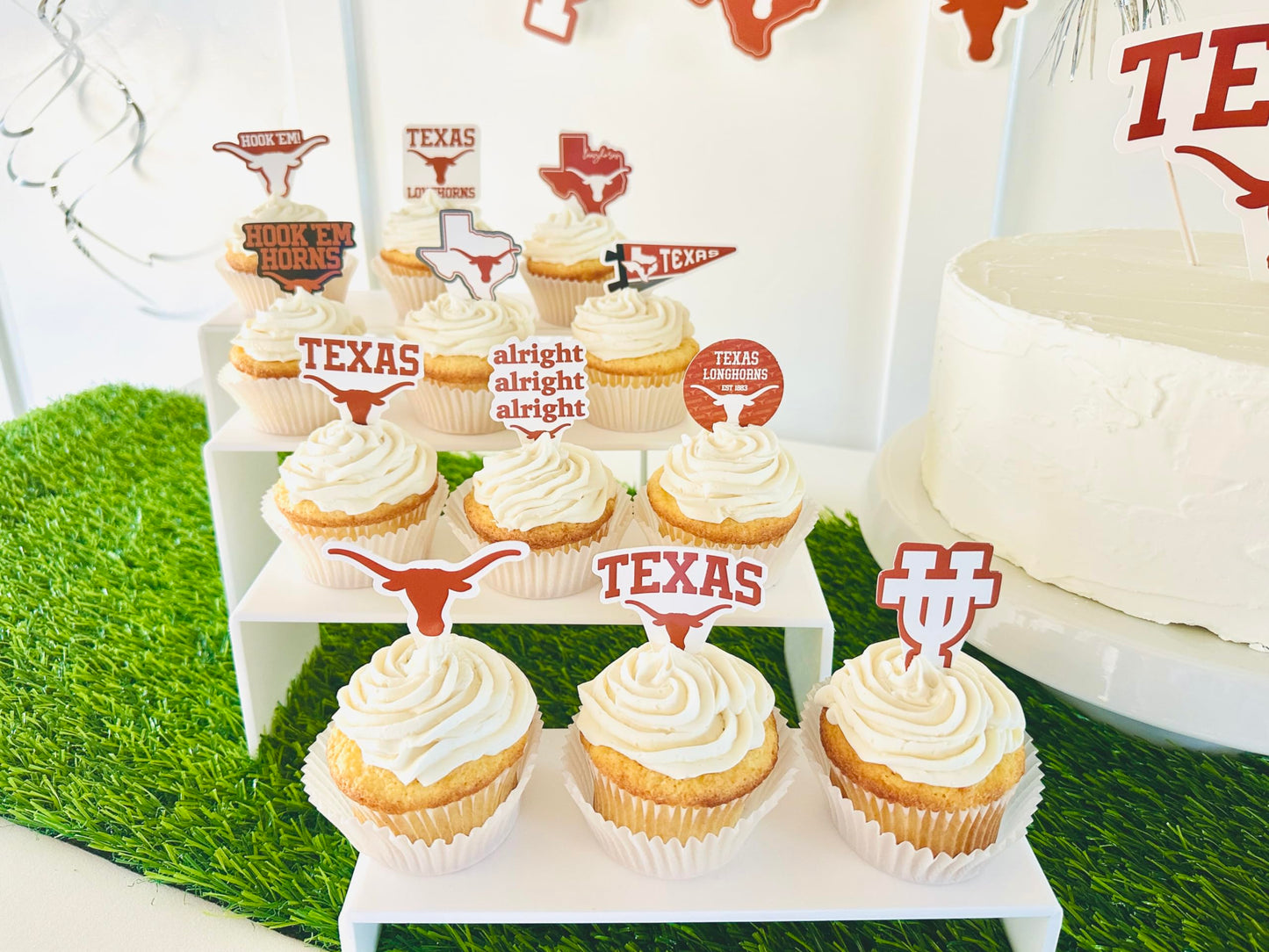 Texas Longhorns Cupcake Toppers (24 Pcs) University Of Texas Longhorns Party Supplies For Ut Austin Football, Birthday Gift, Gra