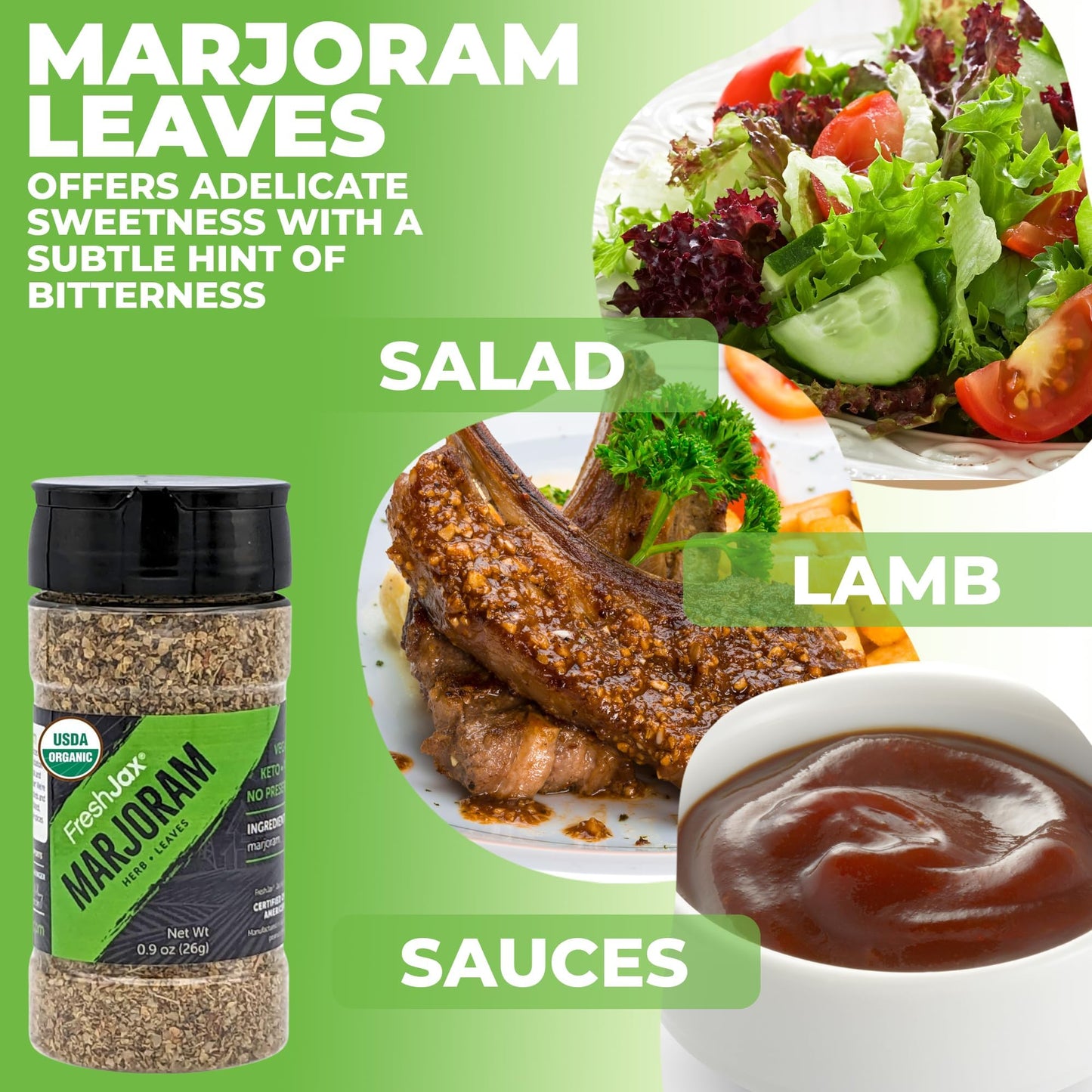 FreshJax Organic Spices - Certified Organic Marjoram, 0.91 Ounce (Pack of 1)