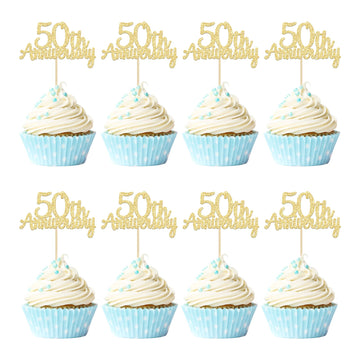 Gyufise 24 Pack 50Th Anniversary Cupcake Toppers Picks Gold Glitter Happy 50Th Anniversary Cake Decorations For 50Th Wedding Ret